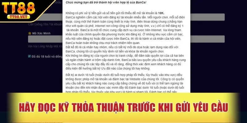 Hãy đọc kỹ thỏa thuận trước khi gửi yêu cầu