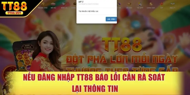Nếu đăng nhập TT88 báo lỗi cần rà soát lại thông tin